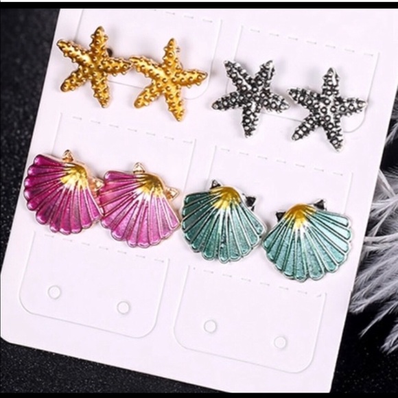 Starfish & Shell Studs Set of 4 - Picture 4 of 5